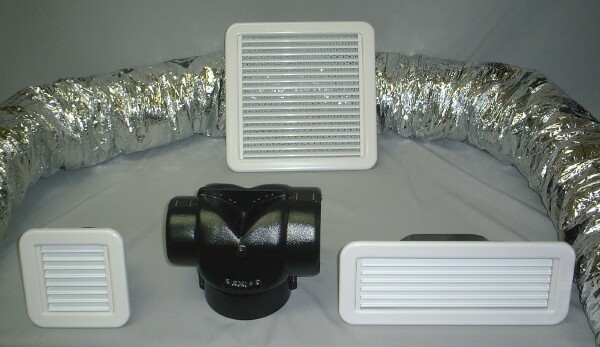 Aqua-Air Grilles, Plastic Duct Adapters and Flex Duct